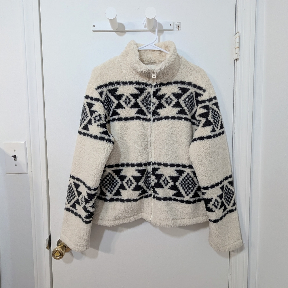 Lucky Brand Cozy Fleece Geo Print Jacket Full Zip Medium